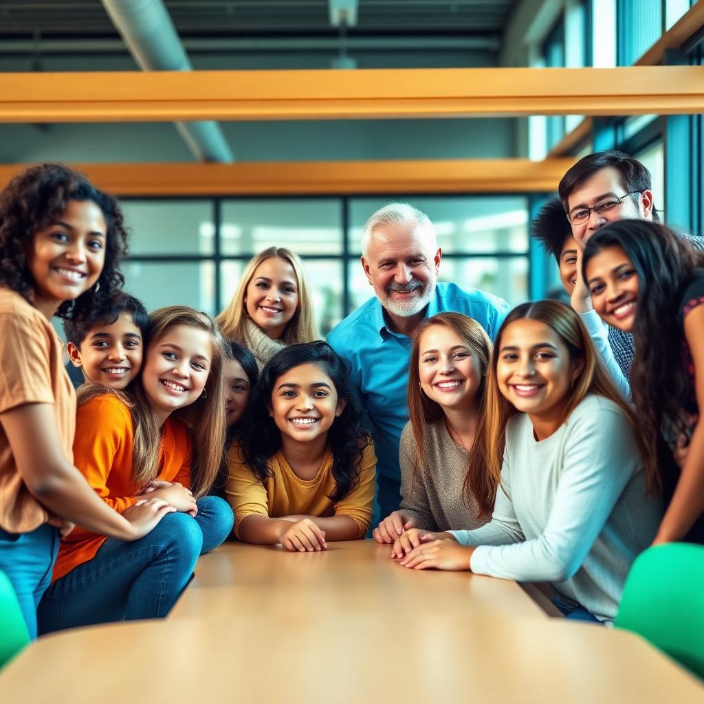 A joyful group of students, teachers and parents together